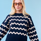 Isla Wavy Stripe Sweater, Navy and Natural