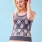 Lila Flower Check Tanktop, Navy and Ivory