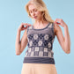 Lila Flower Check Tanktop, Navy and Ivory