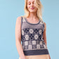 Lila Flower Check Tanktop, Navy and Ivory