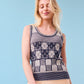 Lila Flower Check Tanktop, Navy and Ivory