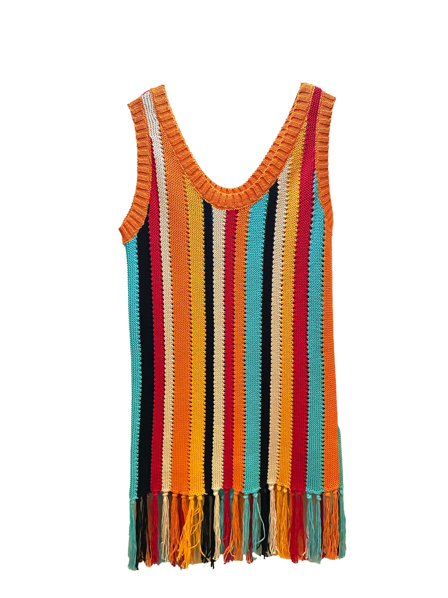 Naia Stripe Fringe Dress, Multicolor
