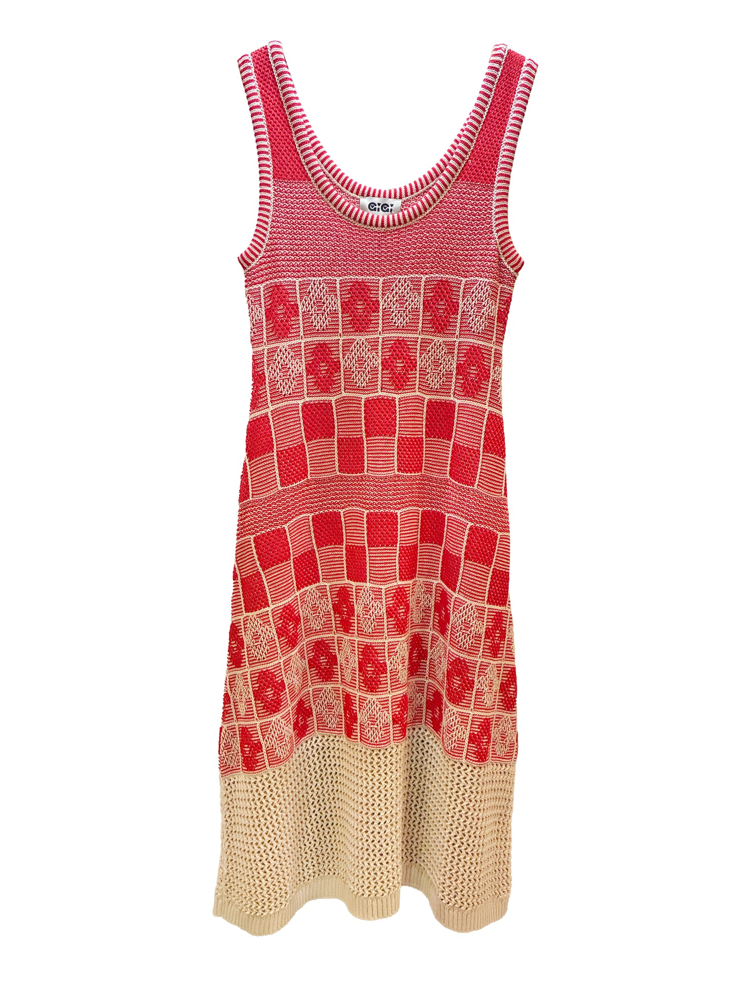 Lila Flower Check Dress, Red and Natural