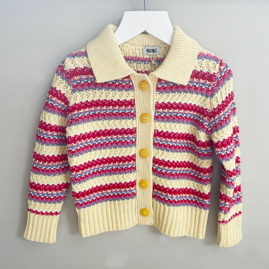 Stripe Polo Cotton Cardgan In Yellow Multi