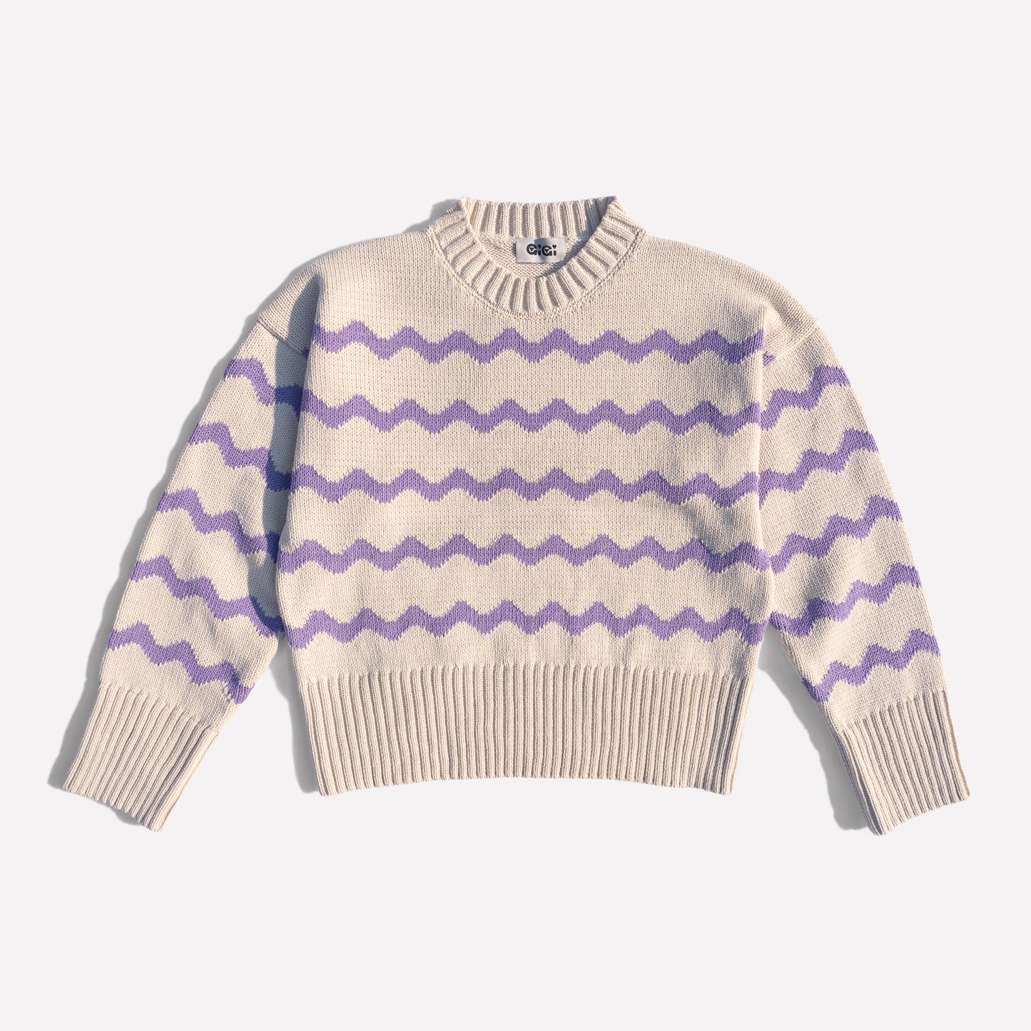 Isla Wavy Stripe Sweater, Natural and Lilac
