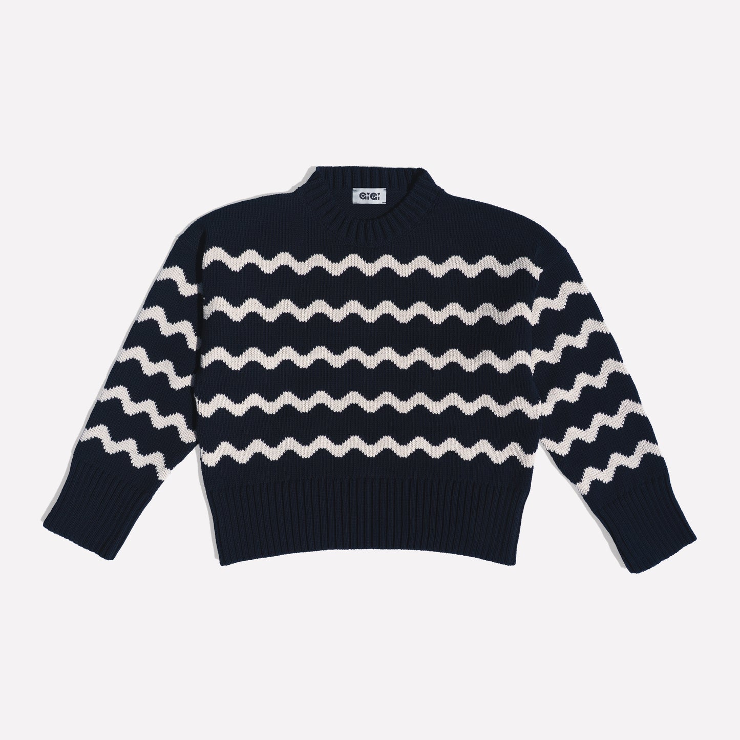 Isla Wavy Stripe Sweater, Navy and Natural