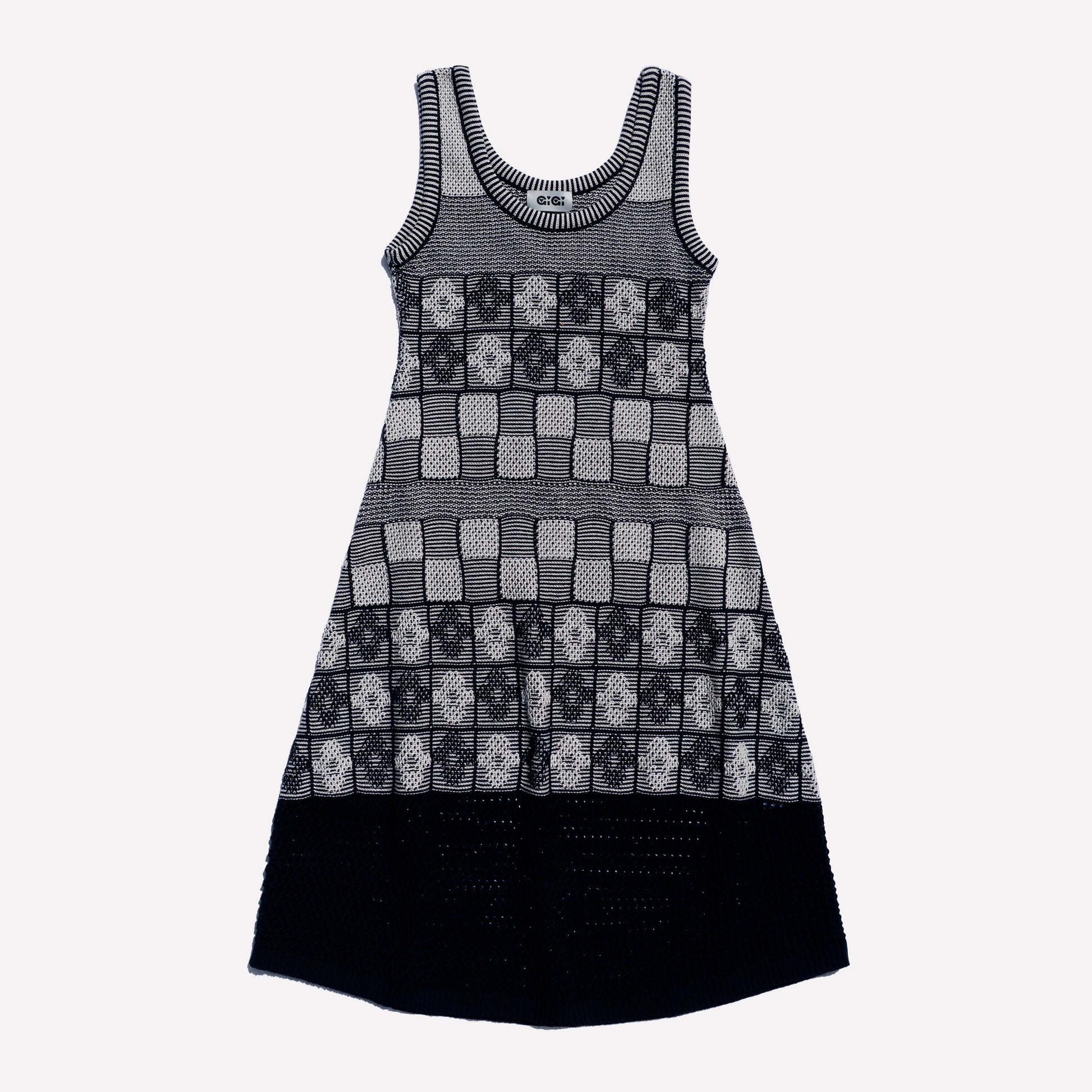 Lila Flower Check Cotton Dress | Navy & Ivory A-Line gigiknitwear.com Lila Flower Check Cotton Dress | Navy & Ivory A-Line gigiknitwear.com