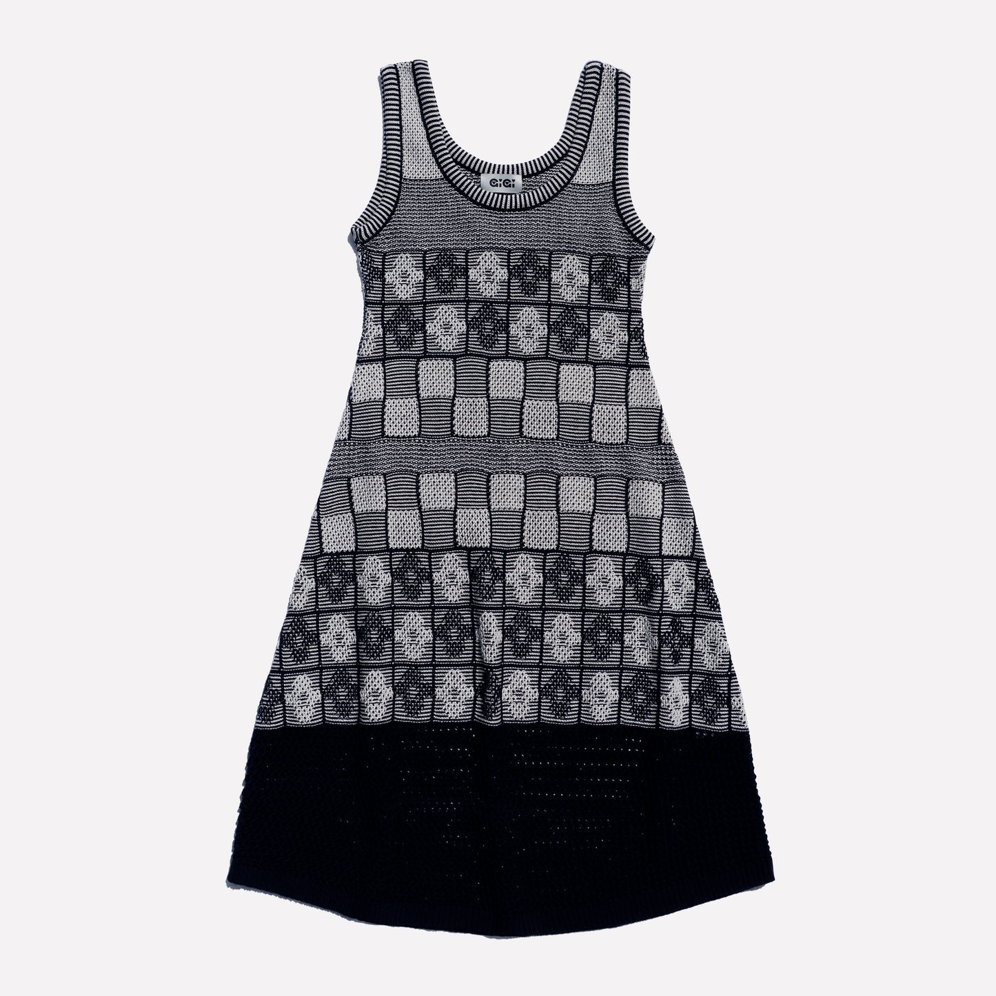 Lila Flower Check Dress, Navy and Ivory