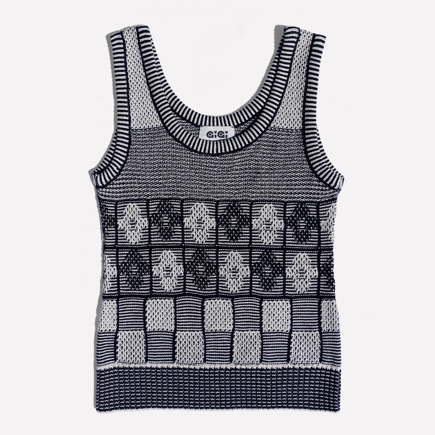 Lila Flower Check Tanktop, Navy and Ivory