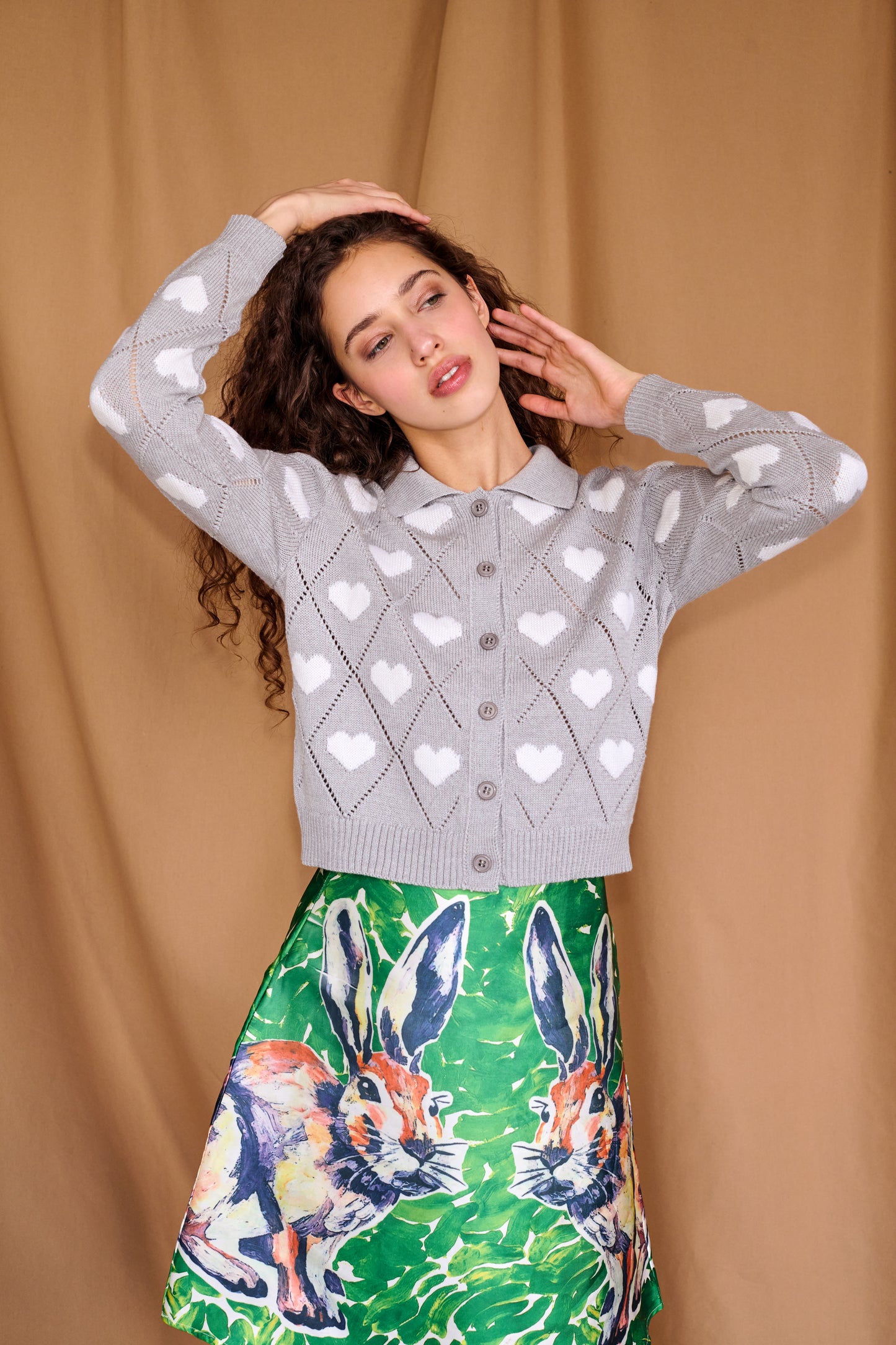Love Polo Cardigan in Light Grey & Ivory