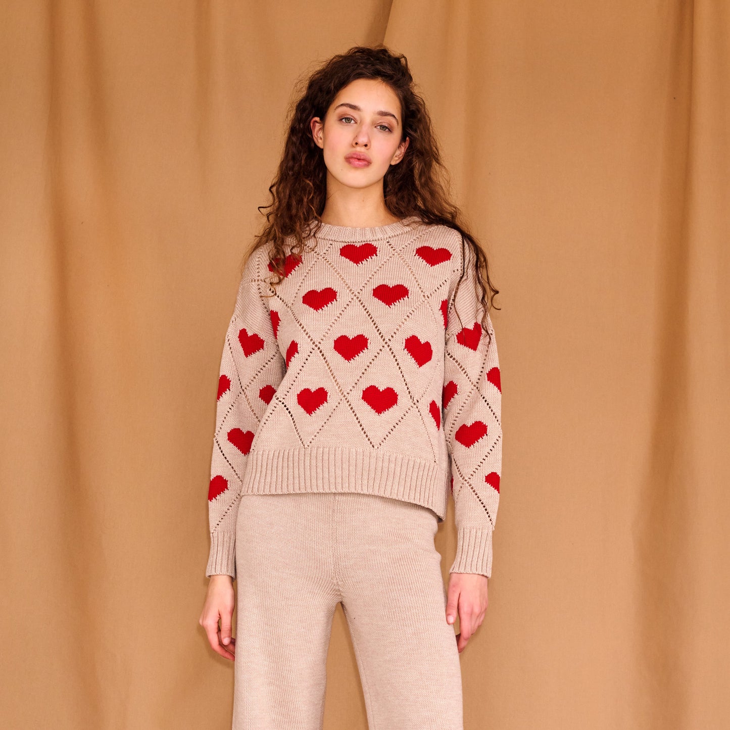Love Sweater in Beige & Red