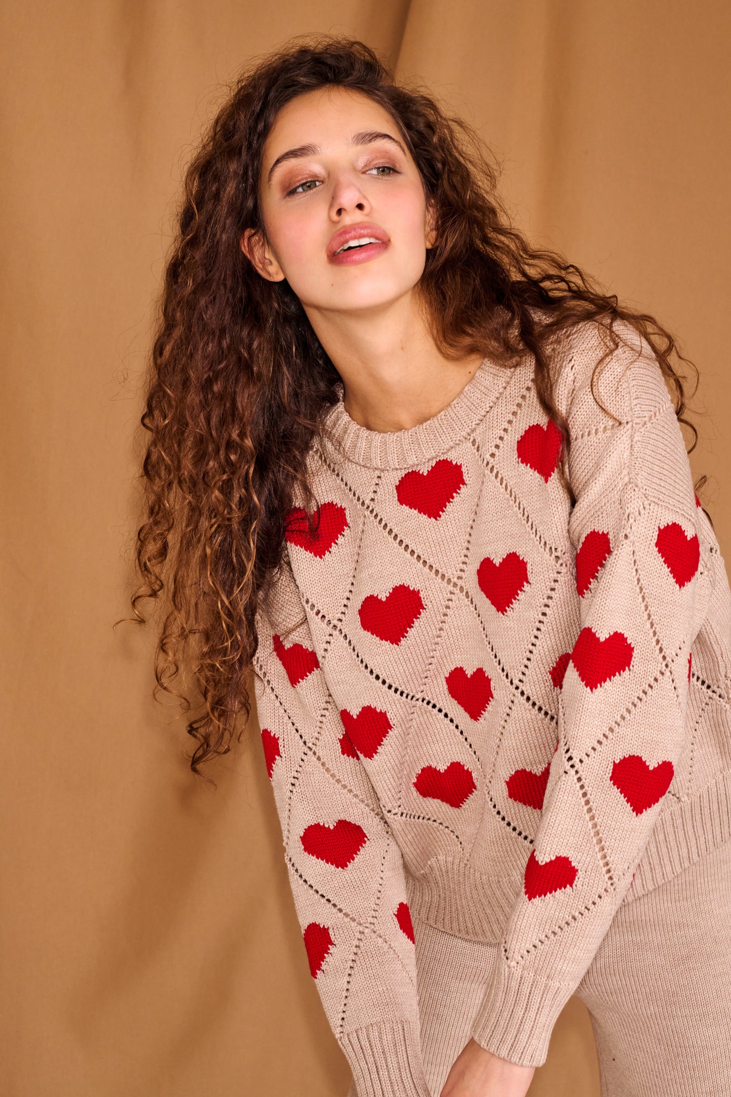 Love Sweater in Beige & Red