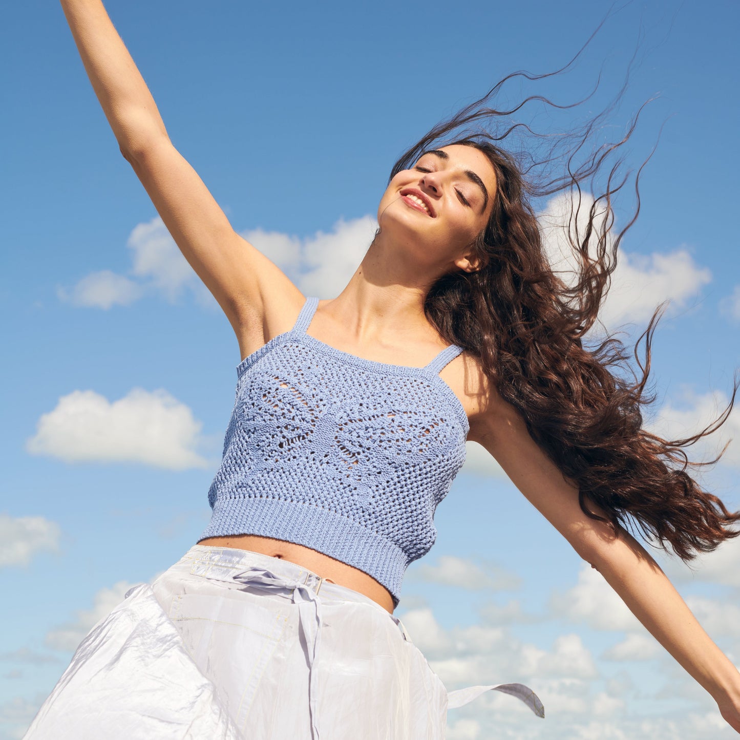 Butterfly Cotton Knit Tank Top in Blue