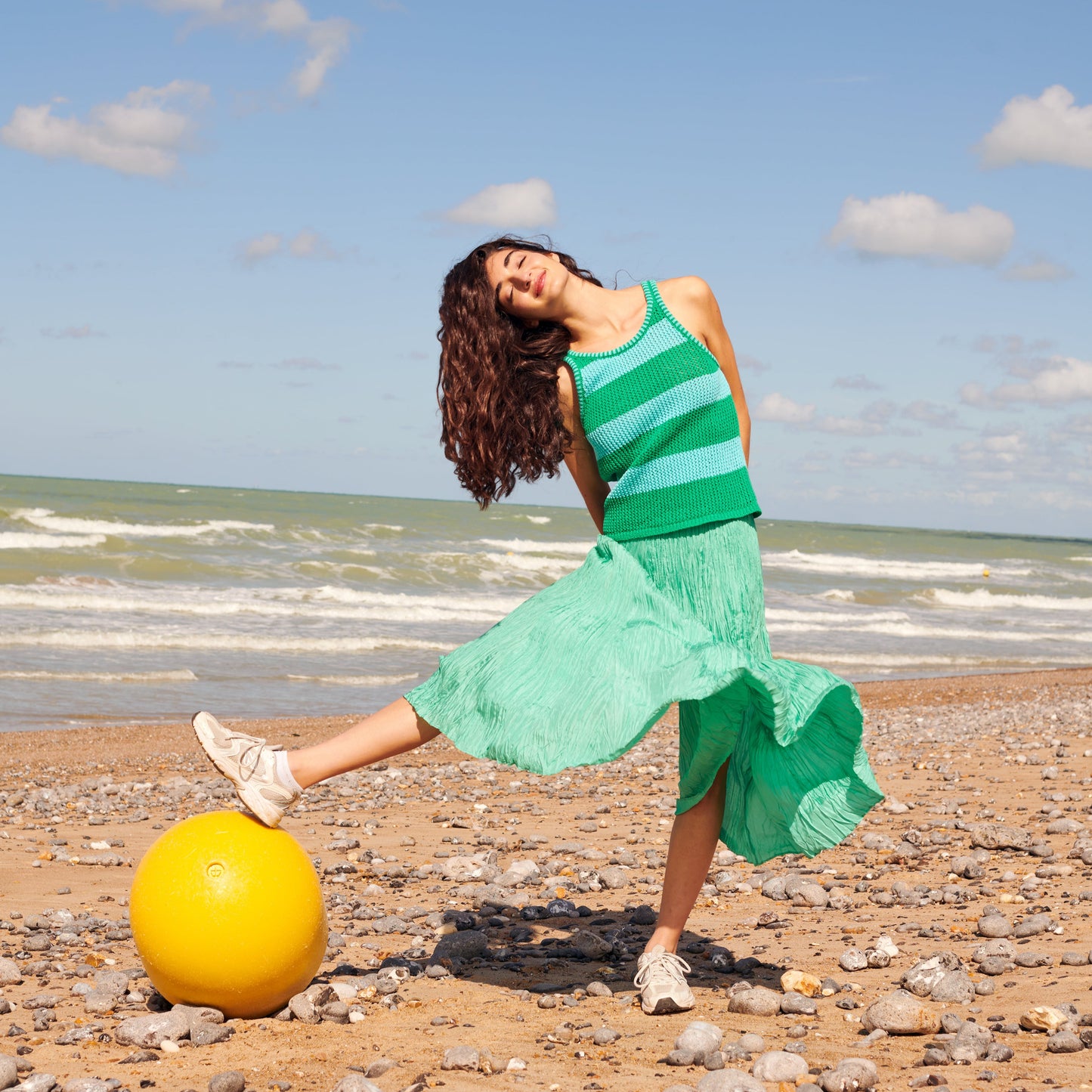 Mesh Cotton Tank Top in Turquoise and Green Stripe