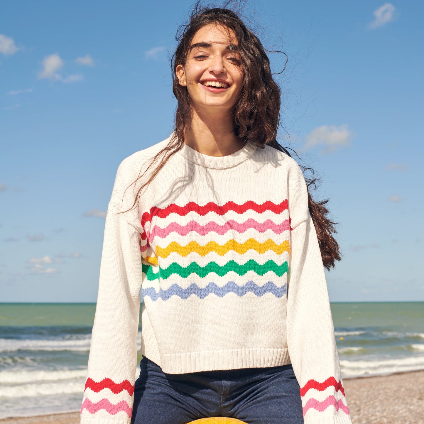 Wavy Stripe Cotton Sweater in Multicolor