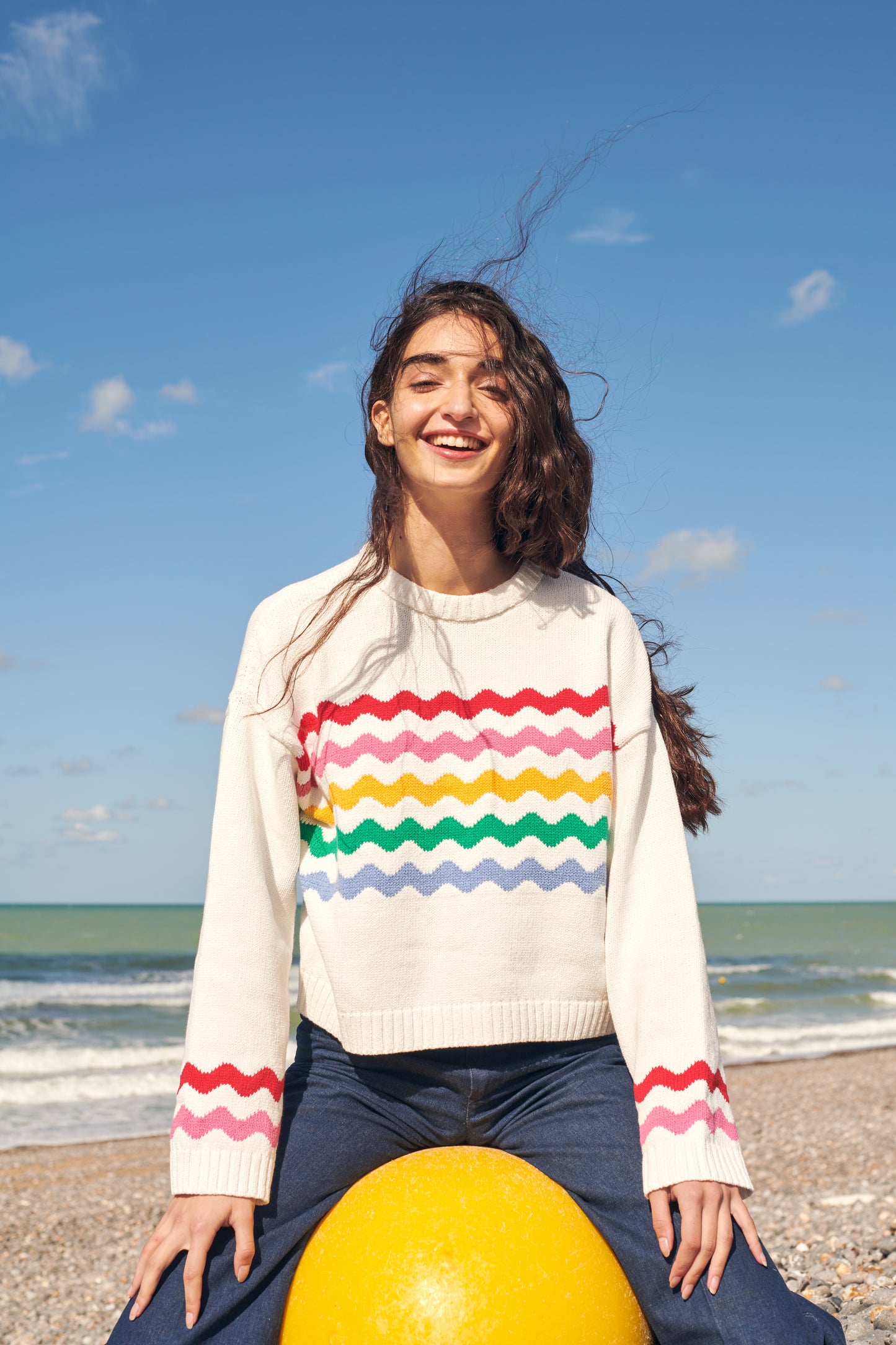 Wavy Stripe Cotton Sweater in Multicolor