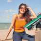 Butterfly Cotton Knit Tank Top in Orange