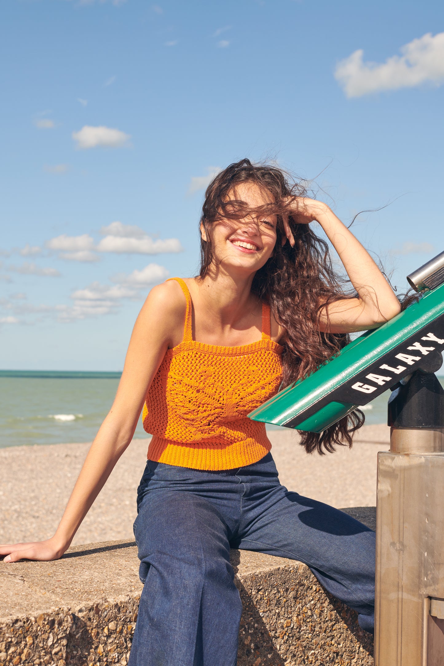 Butterfly Cotton Knit Tank Top in Orange