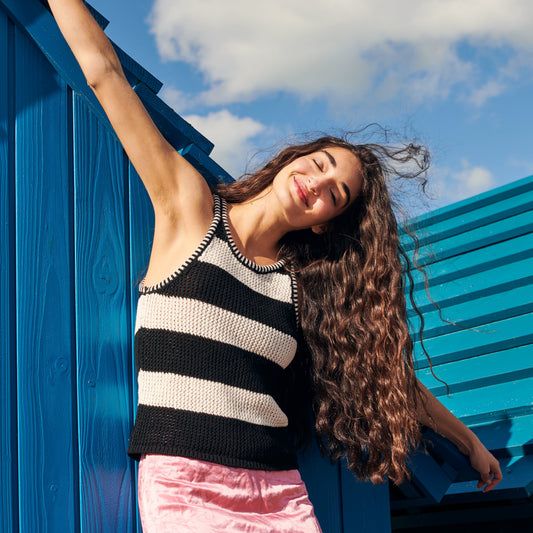 Mesh Cotton Tank Top in Black and White Stripe