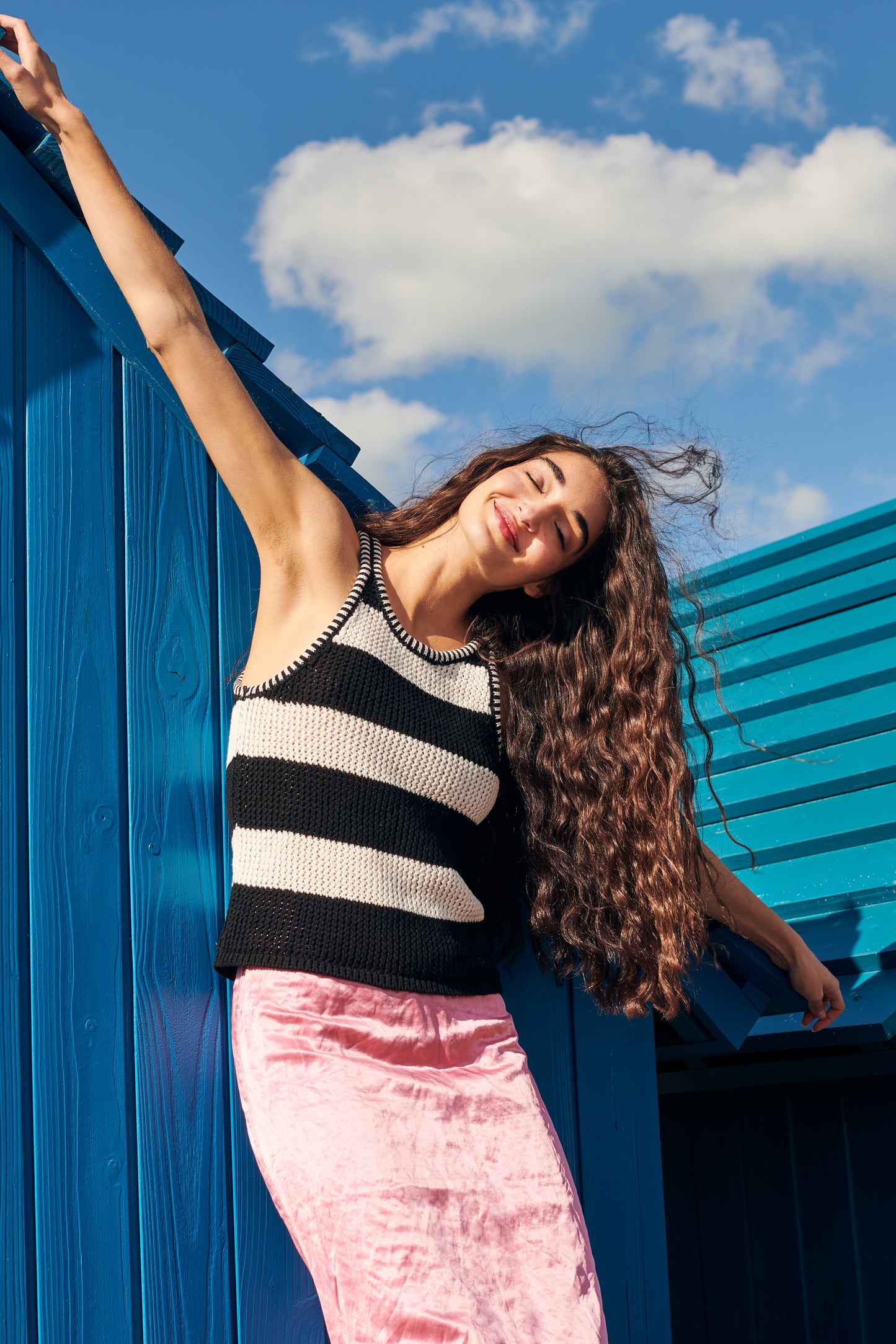 Mesh Cotton Tank Top in Black and White Stripe