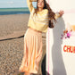 Wavy Stripe Cotton Sweater in Light Yellow