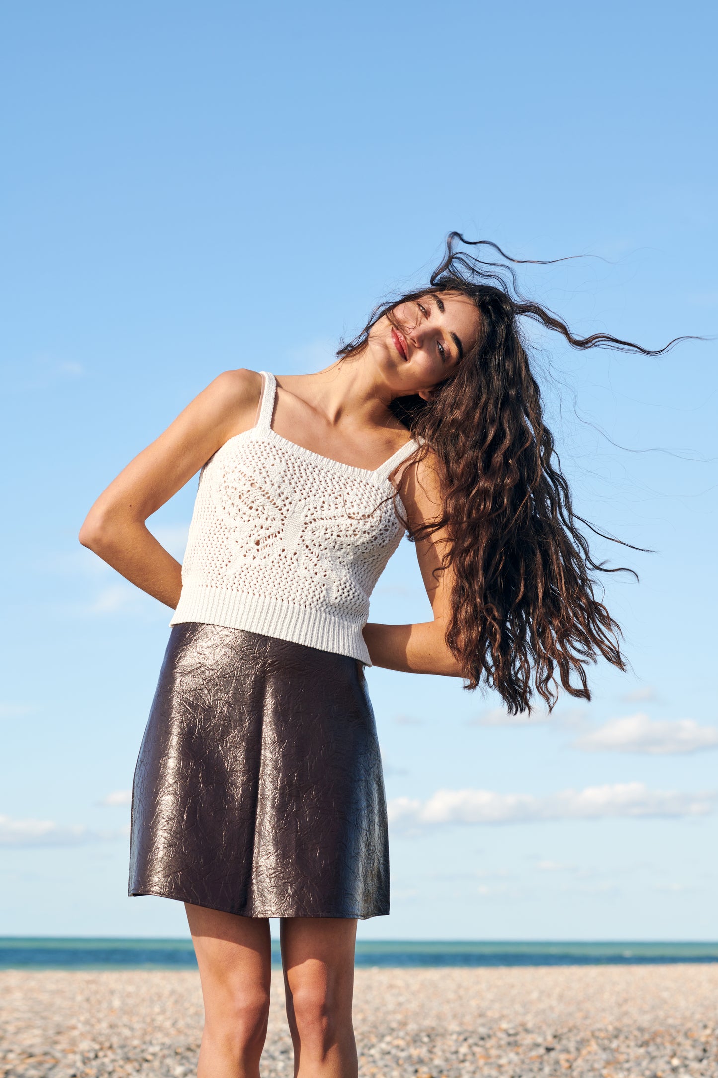 Butterfly Cotton Knit Tank Top in White