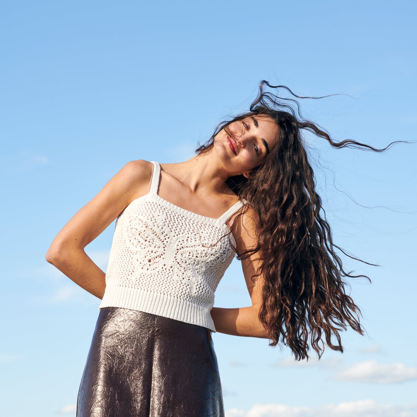 Butterfly Cotton Knit Tank Top in White