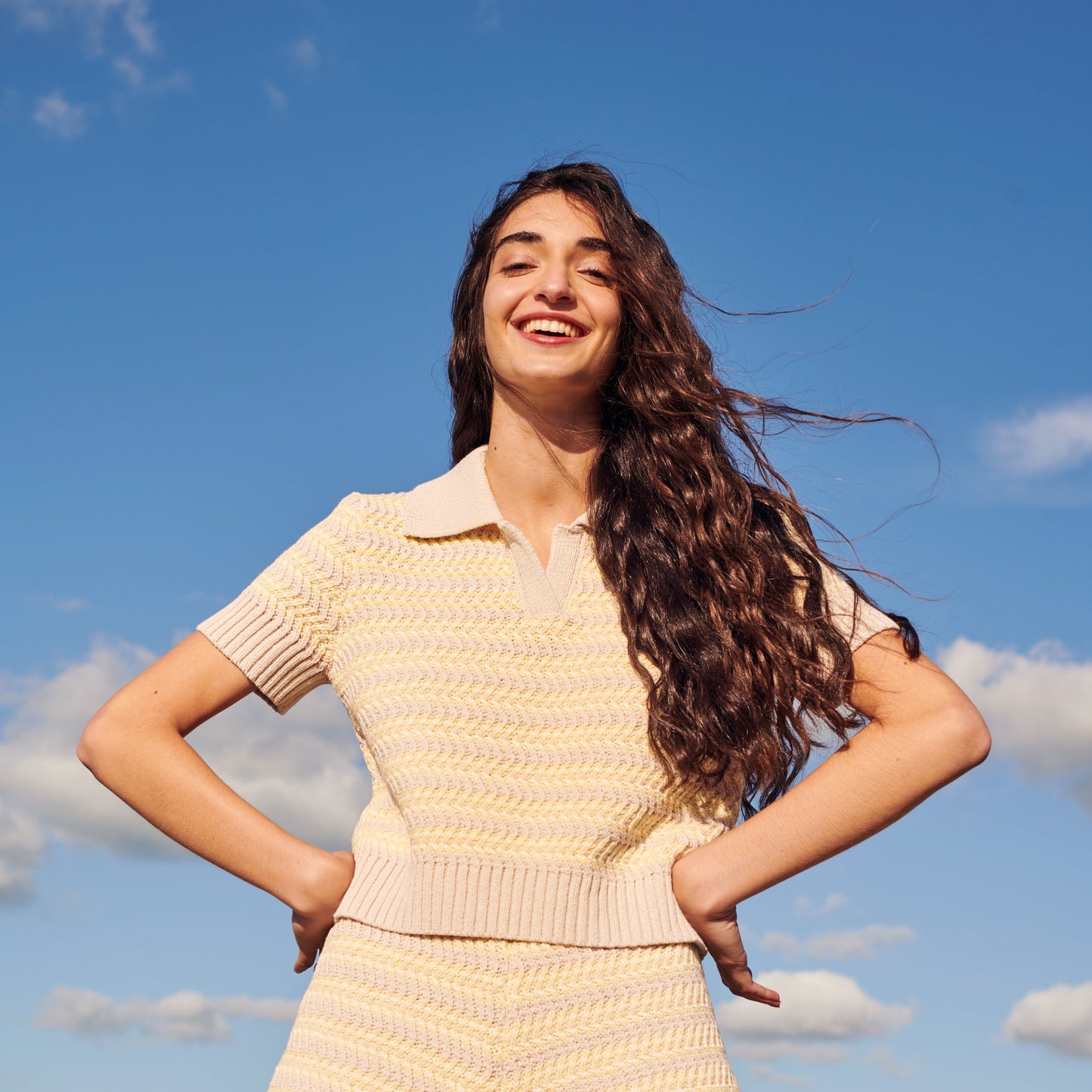 Stripe Polo Top In Natural Beige Multi