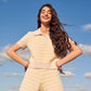 Stripe Polo Top In Natural Beige Multi