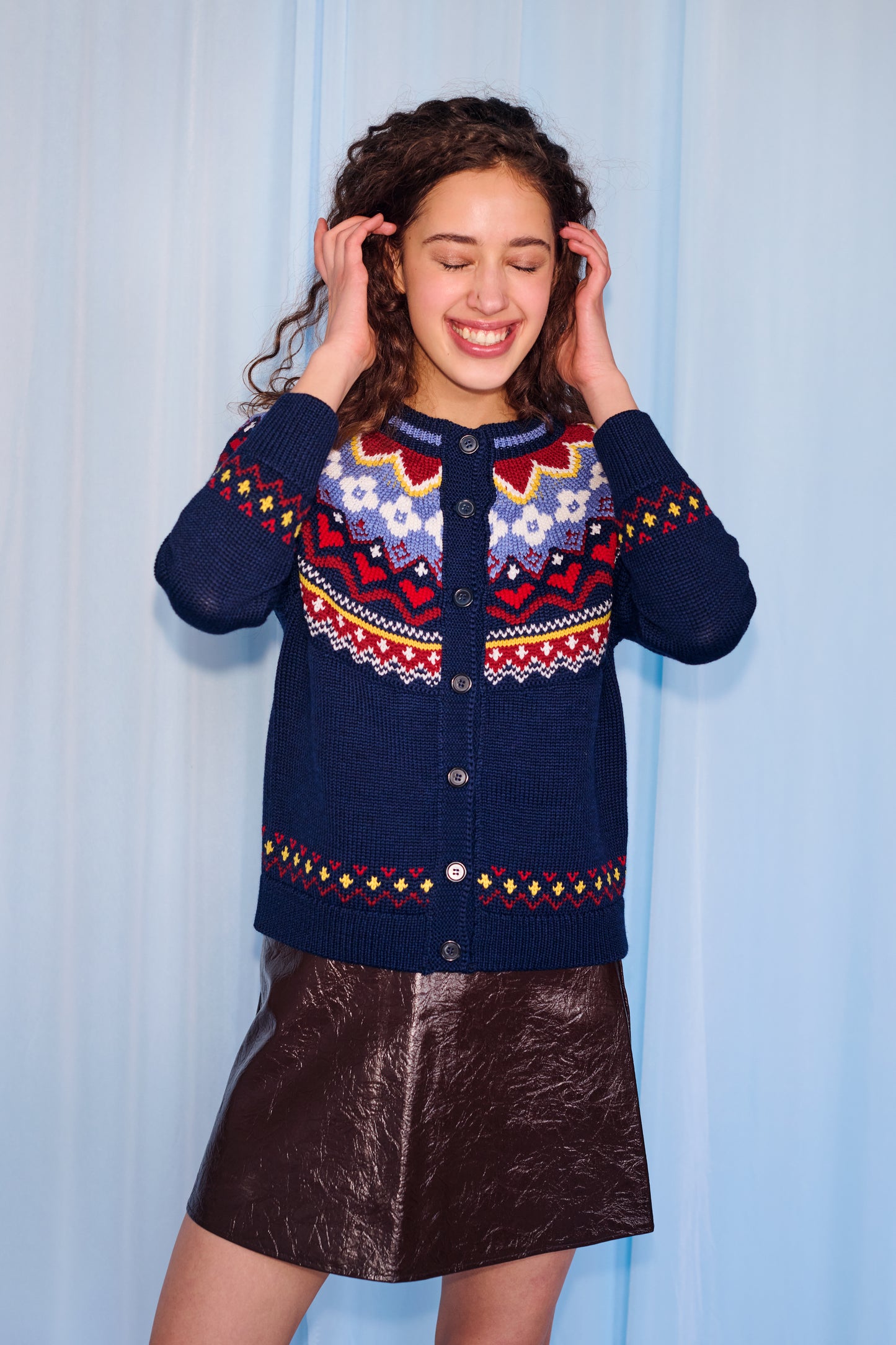 Hilda Faire Isle Cardigan in Navy Multi