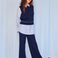 Lara Knit Pants in Navy & Ivory