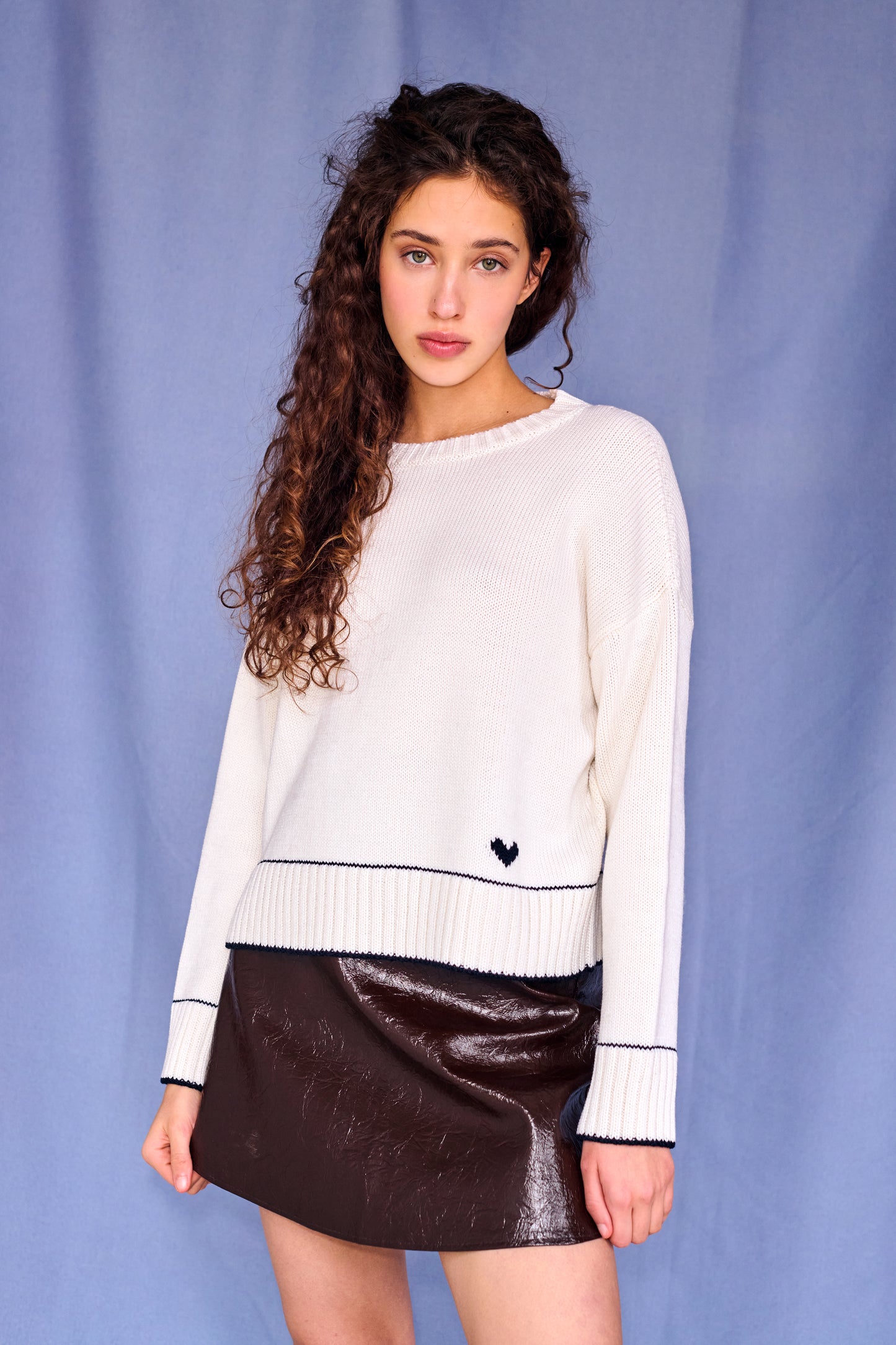 Lara Charm Sweater in Ivory & Navy