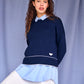 Lara Charm Sweater in Navy & Ivory