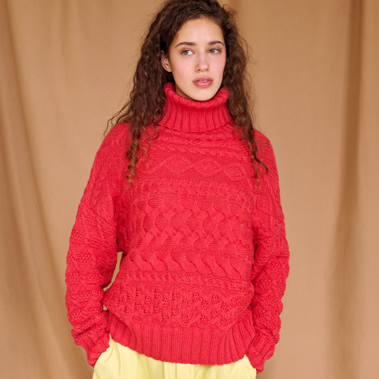 Cable Sweater in Red Marl