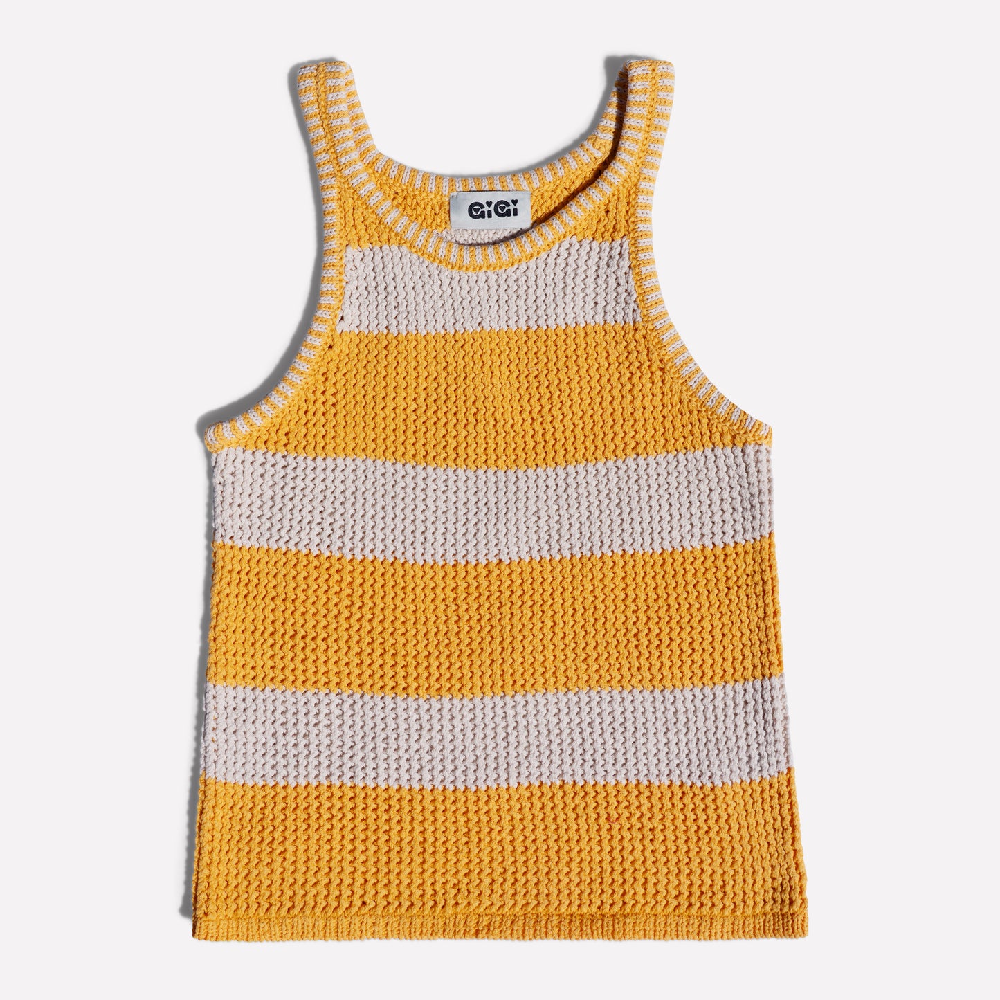 Mesh Cotton Tank Top in Natural and Yellow Stripe