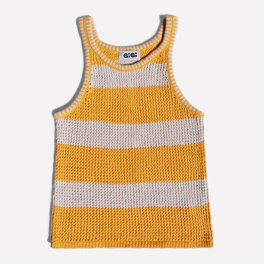 Mesh Cotton Tank Top in Natural and Yellow Stripe
