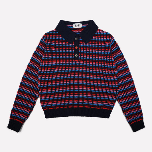 Mismatch Polo Sweater in Navy Multi