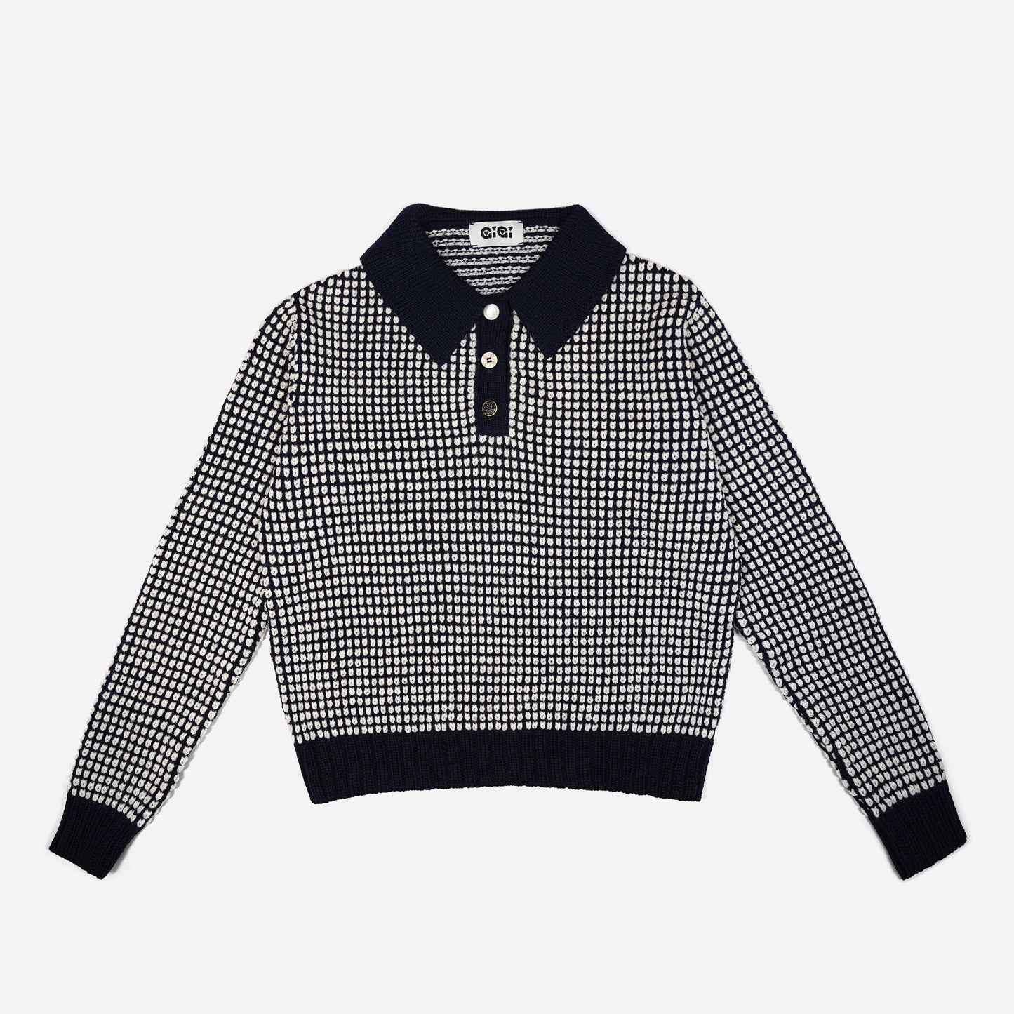 Mismatch Polo Sweater in Navy & Ivory