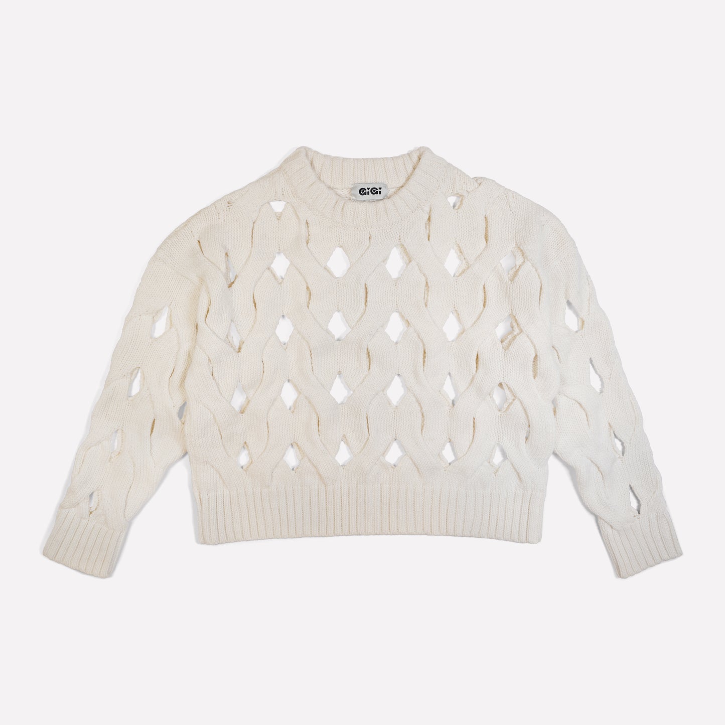 Open Cable Sweater in Ivory