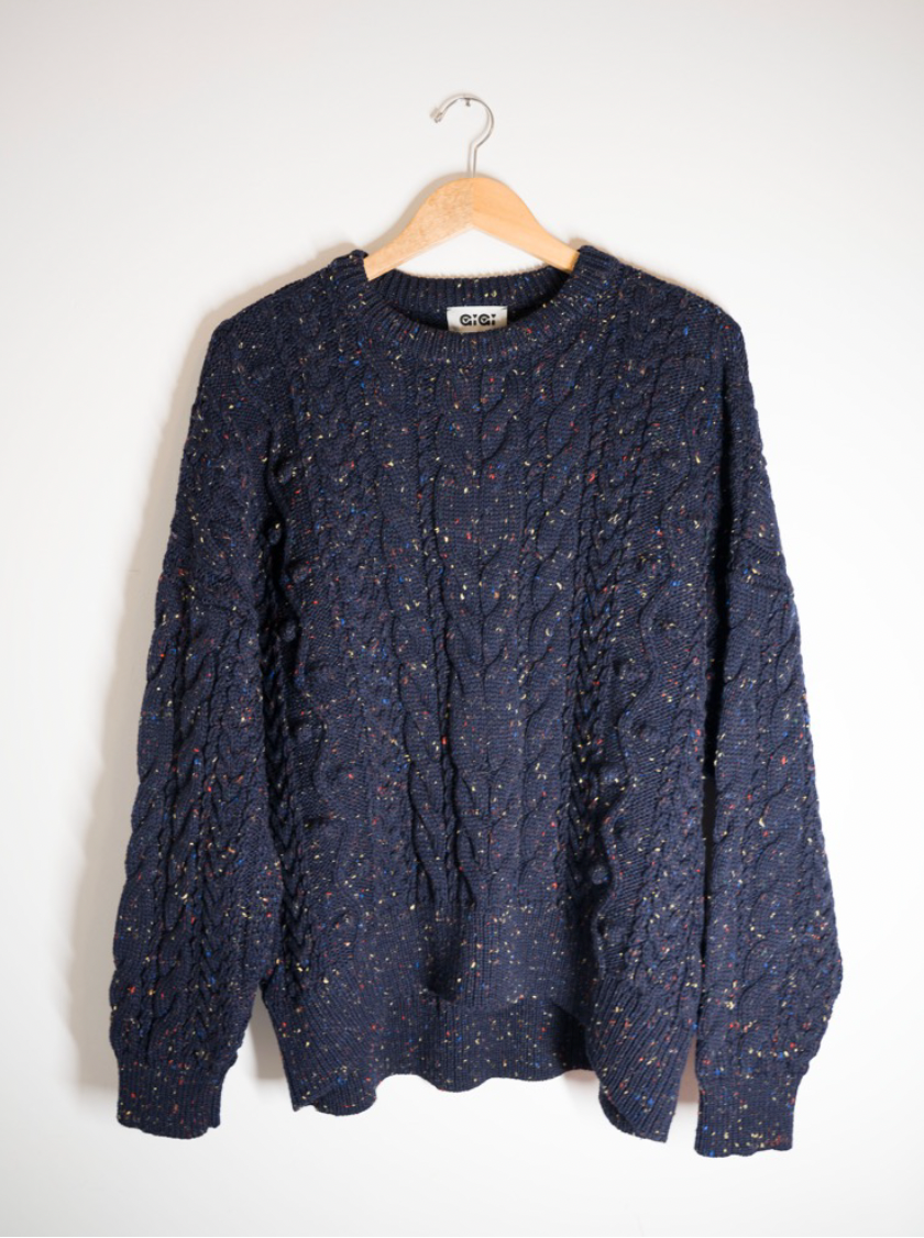 Oversized Cable Sweater in Navy Speckle