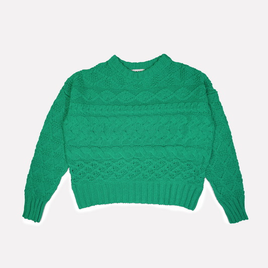 Cable Crewneck Sweater in Emerald Green