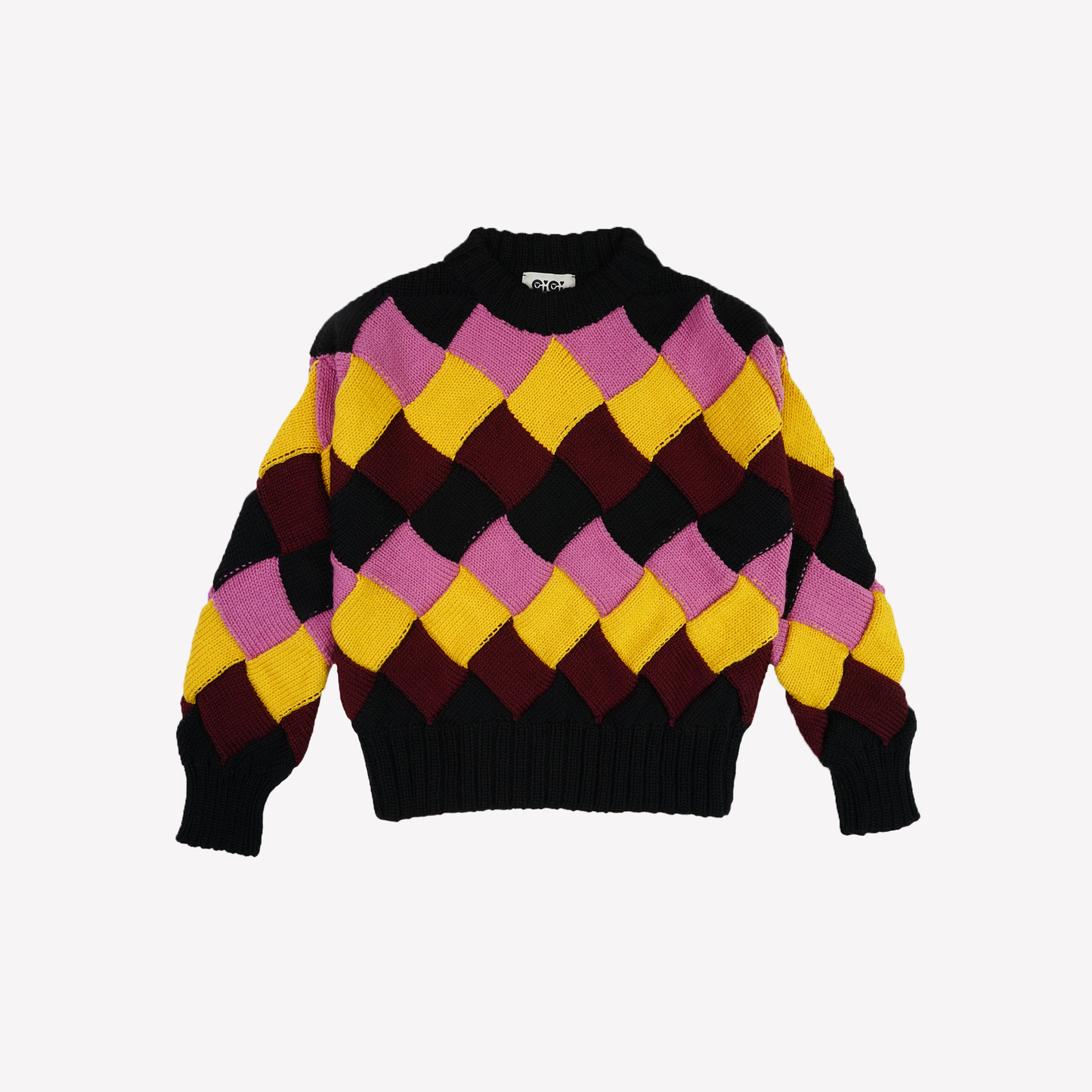 Basket-Weave Sweater in Multi Burgundy