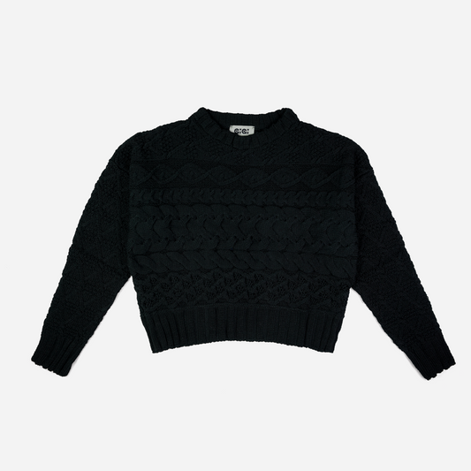 Cable Crewneck Sweater in Black