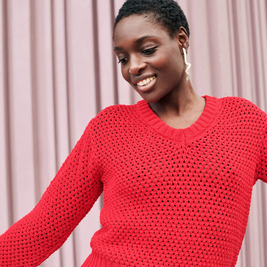 Mesh Cotton Sweater in Red