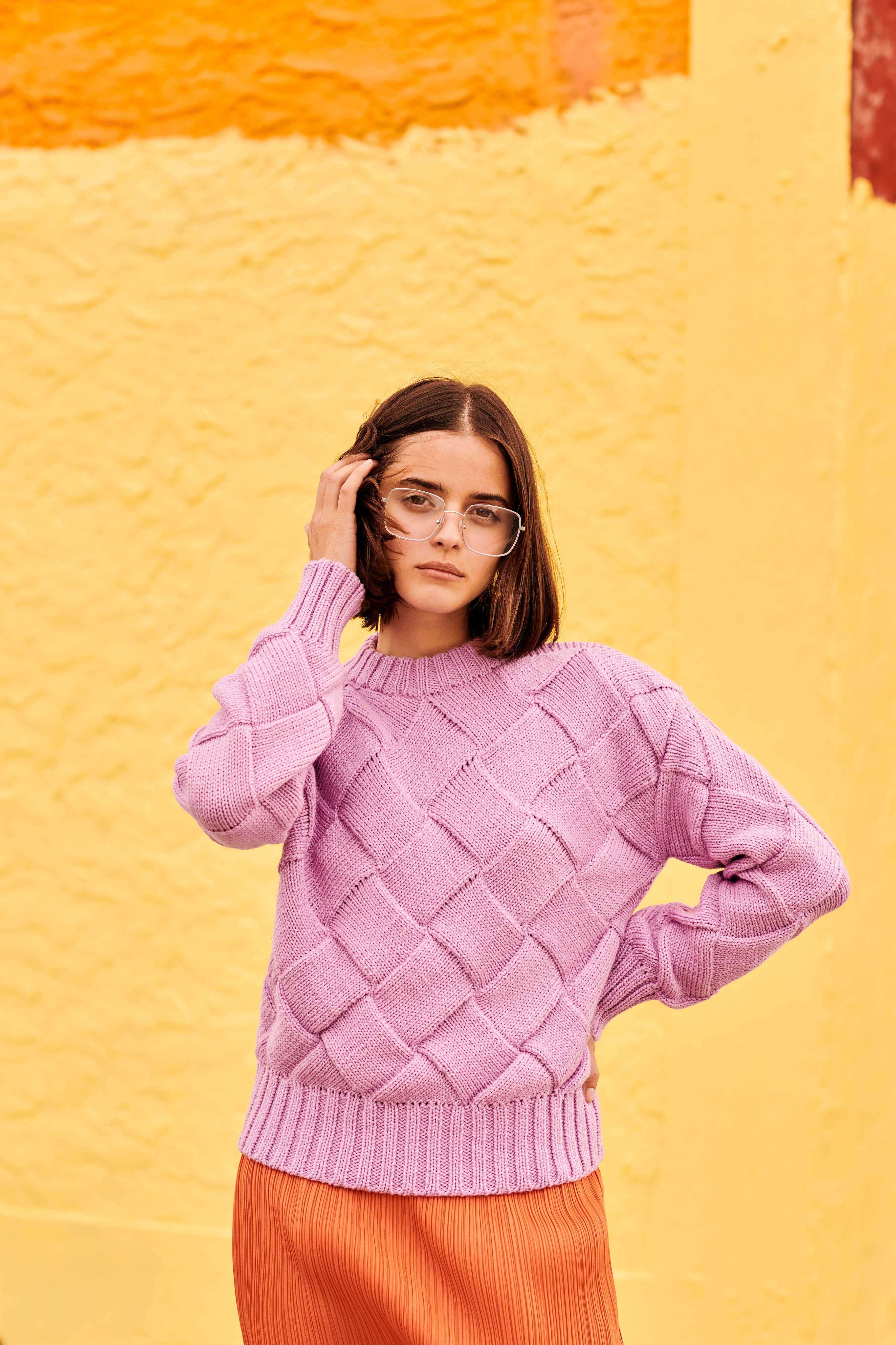 Basket-Weave Sweater in Lavender